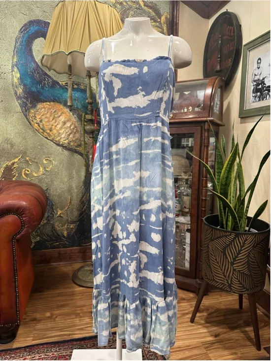 Knox Rose Blue White Cloud Tie Dye Maxi Dress Boho Coastal Resort Ruffle M - Picture 4 of 11